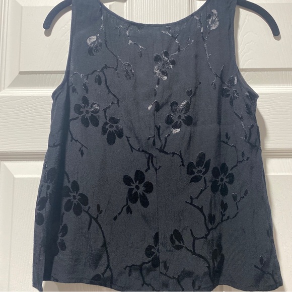 Spencer Alexis Black Tank Top Petite M Blouse Satin Embossed - Picture 4 of 4